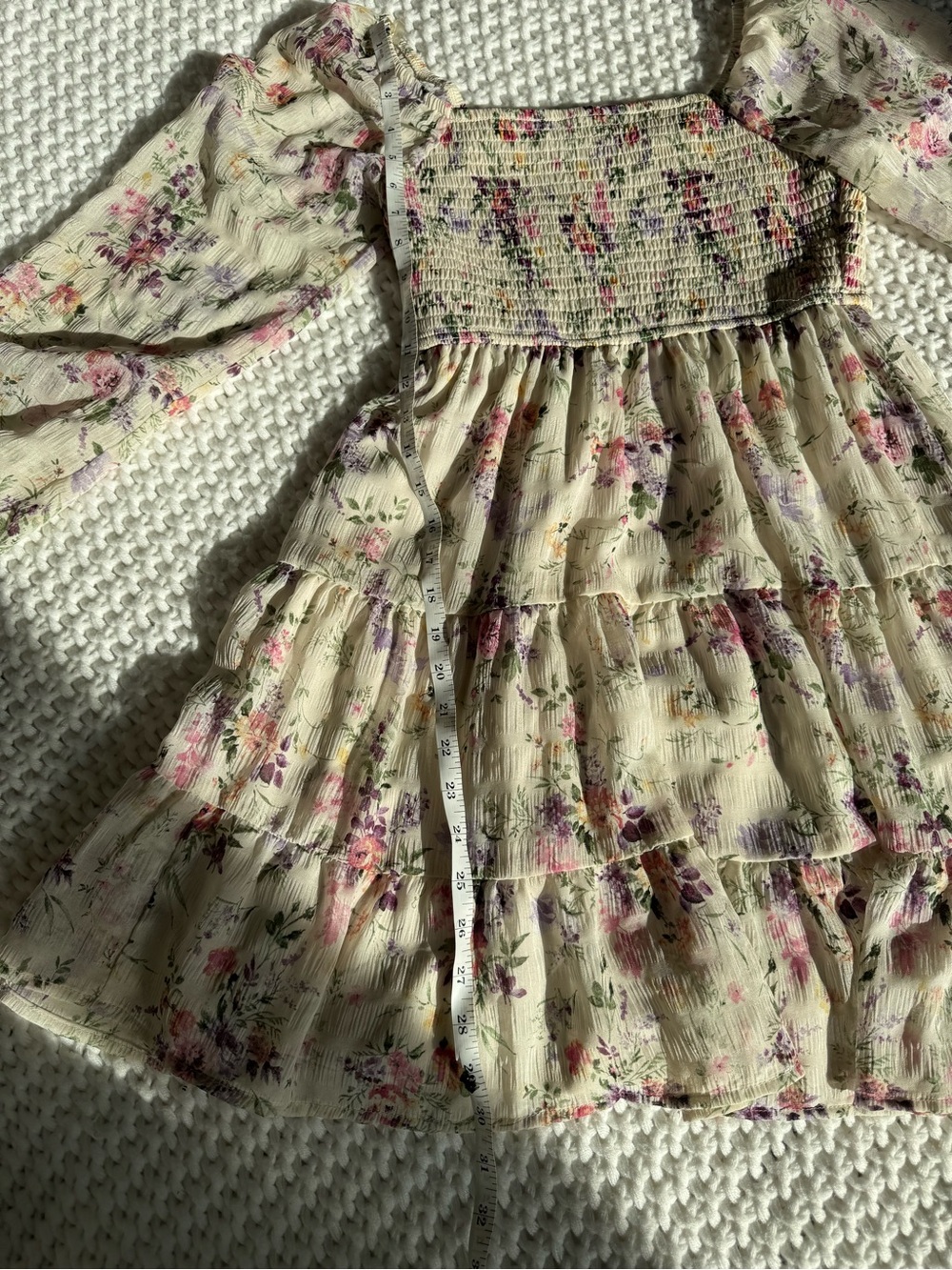 Rewind Cream Floral Smocked Puff-Sleeve Mini Dress - Picture 4 of 5